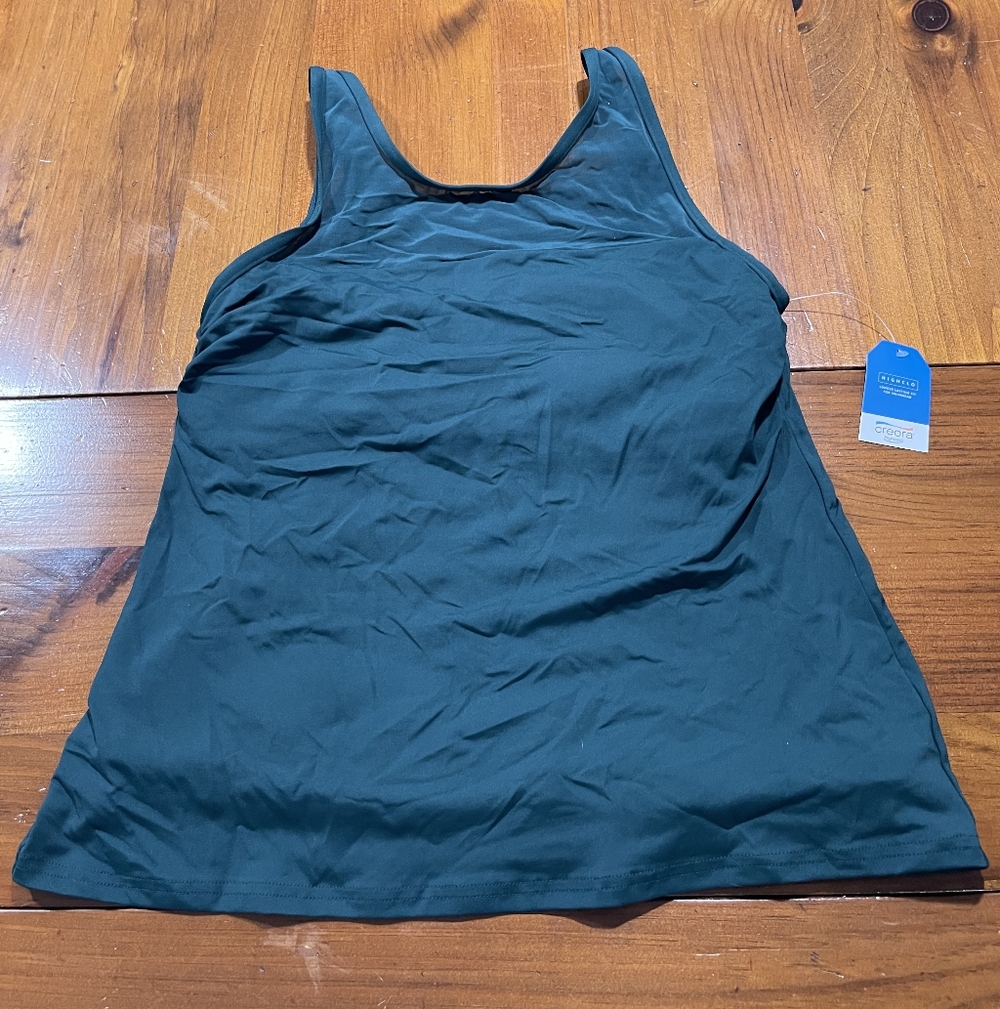 NWT Lands End Creora Clo Womens Green High Neck Swim Tank Top Shelf‎ Bra Size 10